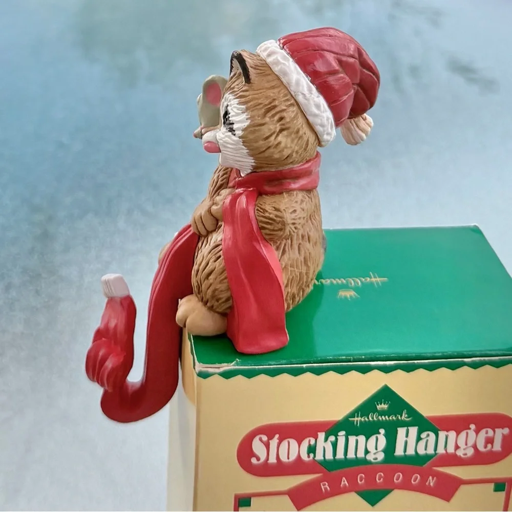 Hallmark Raccoon Christmas Stocking Hanger Vintage 1982